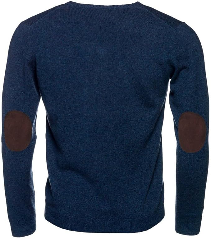 ALLBOW Navy Blue Men's Jumper with Elbow Patches, Crew Neck Business
