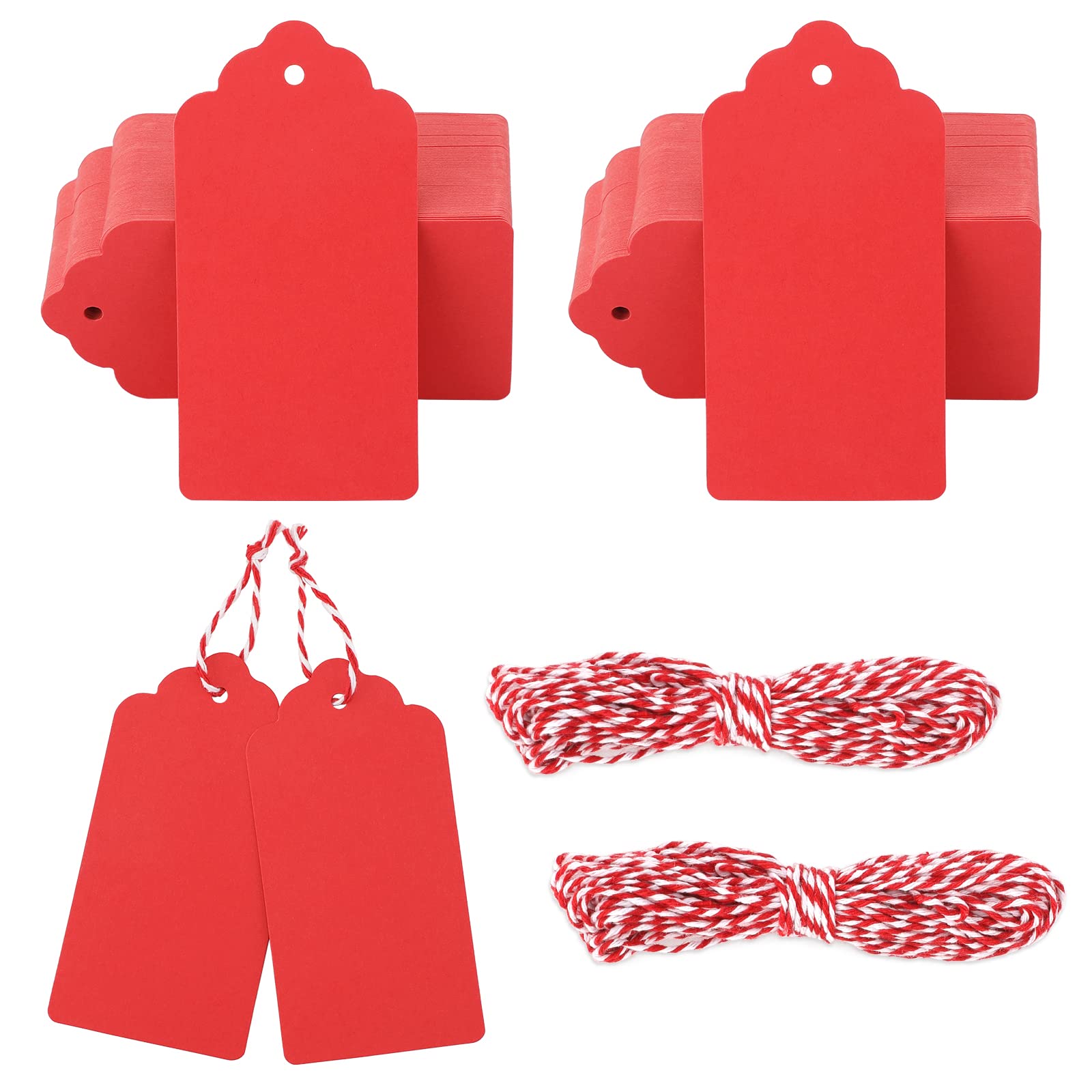 G2PLUS Kraft Paper Gift Tags - 100PCS Large Plain Gift Tags -5x10CM Red Blank Labels with String for Presents, 300g/m²