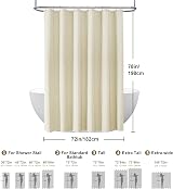 Linen Look Shower Curtain 182x198cm with Metal Hooks Beige view 6