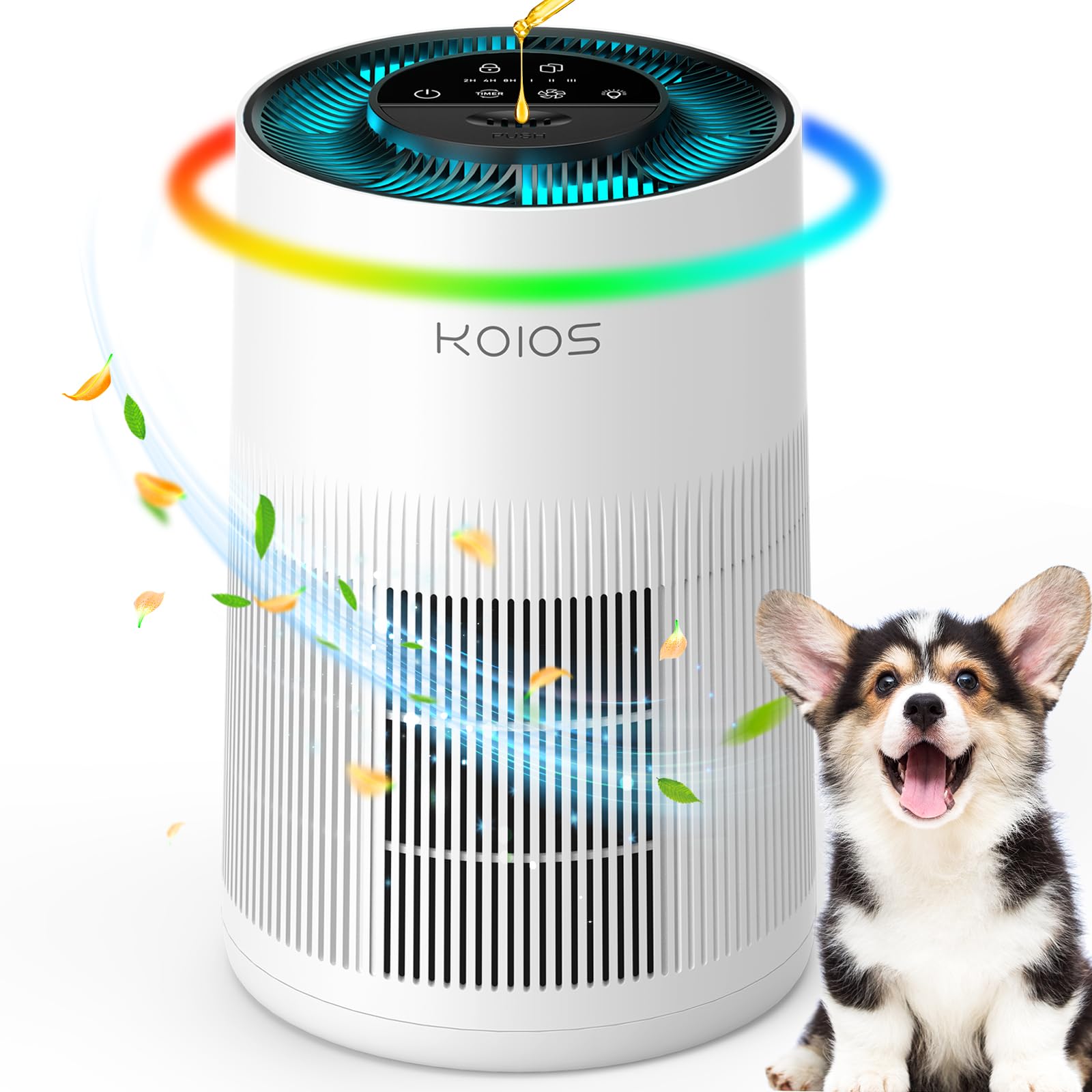 Photo 1 of Air Purifiers for Home Large Room 1200ft², KOIOS H13 True HEPA Air Purifier for Bedroom with 7 Colorful Lights, Aromatherapy, Desktop Air Filter Cleaner for Smoke Dust Pollen Pets Dander Odor, AP2303