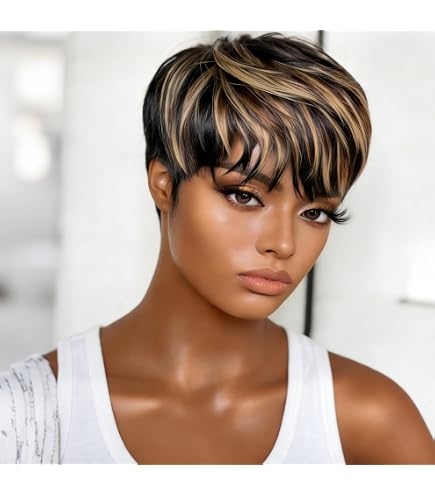Amazon.com : Short Layered Pixie Cut Wig Human Hair for  display picture 3
