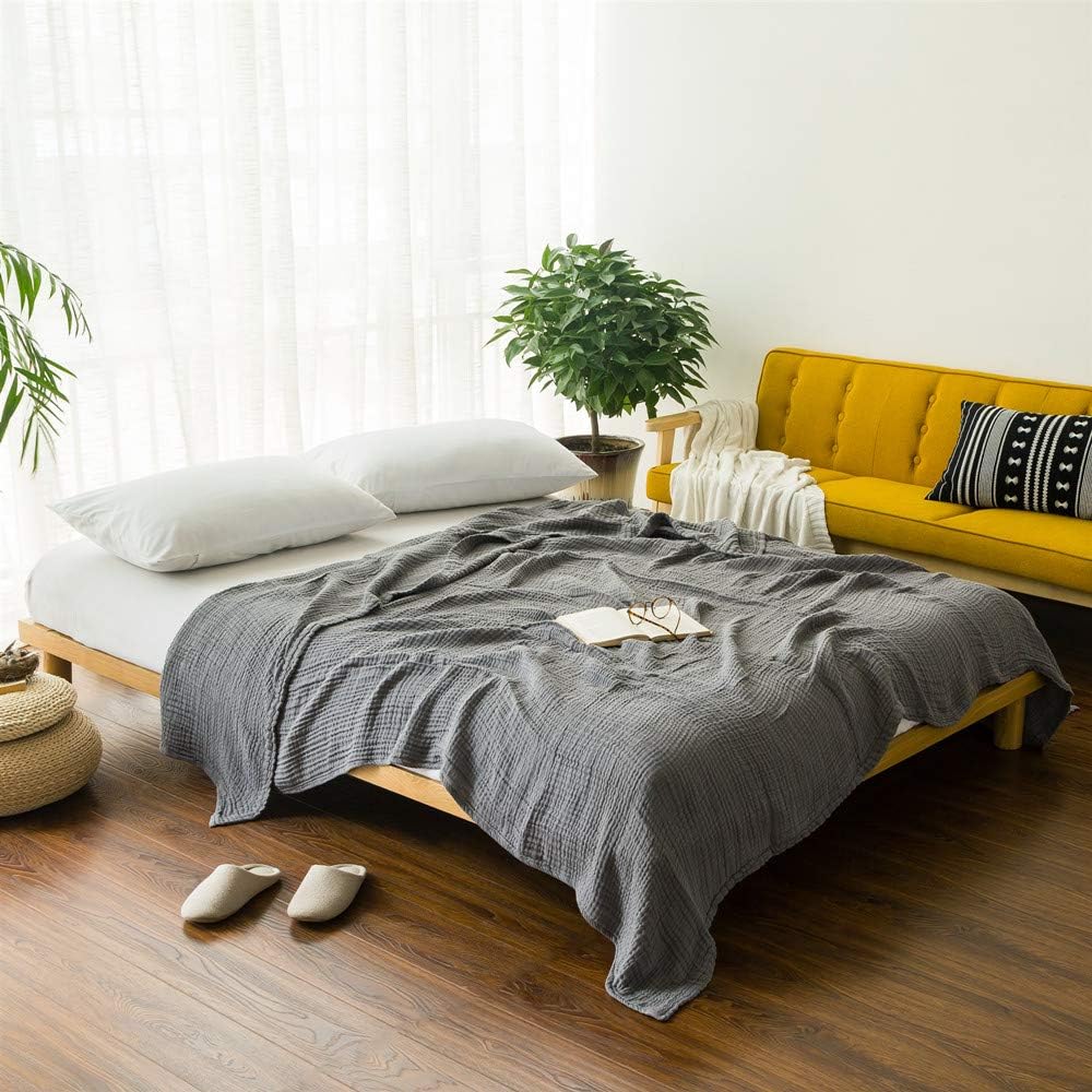 EMME 100% Cotton Muslin Blankets for Adults 4-Layer Breathable Muslin Throw Blanket Pre-Washed Lightweight Bed Blankets Soft Cotton Blanket All Season (Grey, 55"x75"): Home & Kitchen