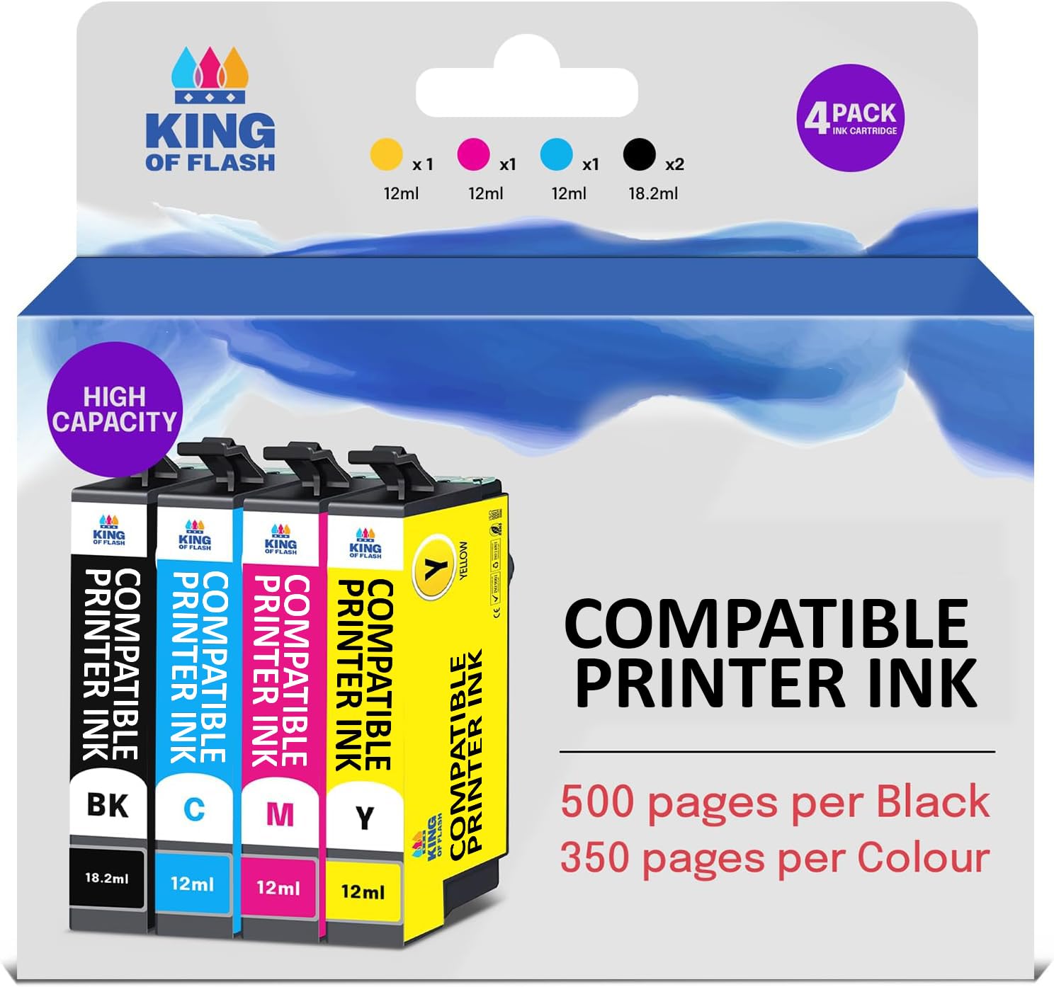 KING OF FLASH 604XL Ink Cartridges Replacement for Epson 604XL for Epson Expression Home XP-2200 XP-2205 XP-3200 XP-3205 XP-4200 XP-4205, Workforce WF-2910DWF (1 Set)