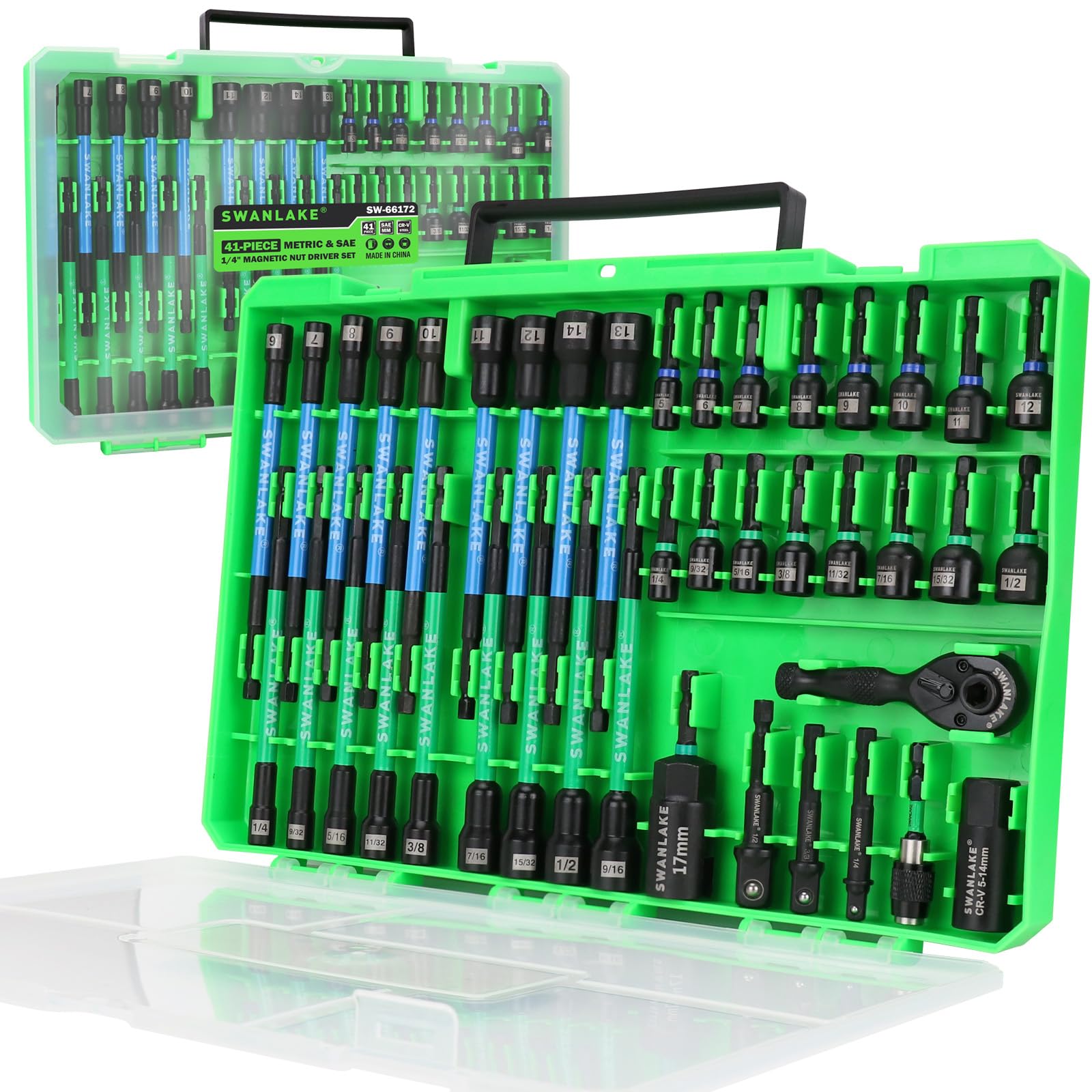 Photo 1 of 41-Piece Magnetic Nut Driver Set for Impact Drill Metric & SAE, Impact Socket Adapter, 2-IN-1 Ratchet Handle, Wing Nut Driver, Universal Socket, 1/4'' Quick-change Bit Holder