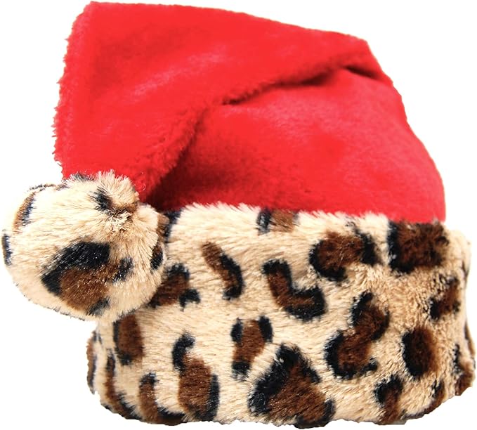 Leopard Print Santa Hat 1 Pack Plush Christmas Hat for Women and Men Leopard