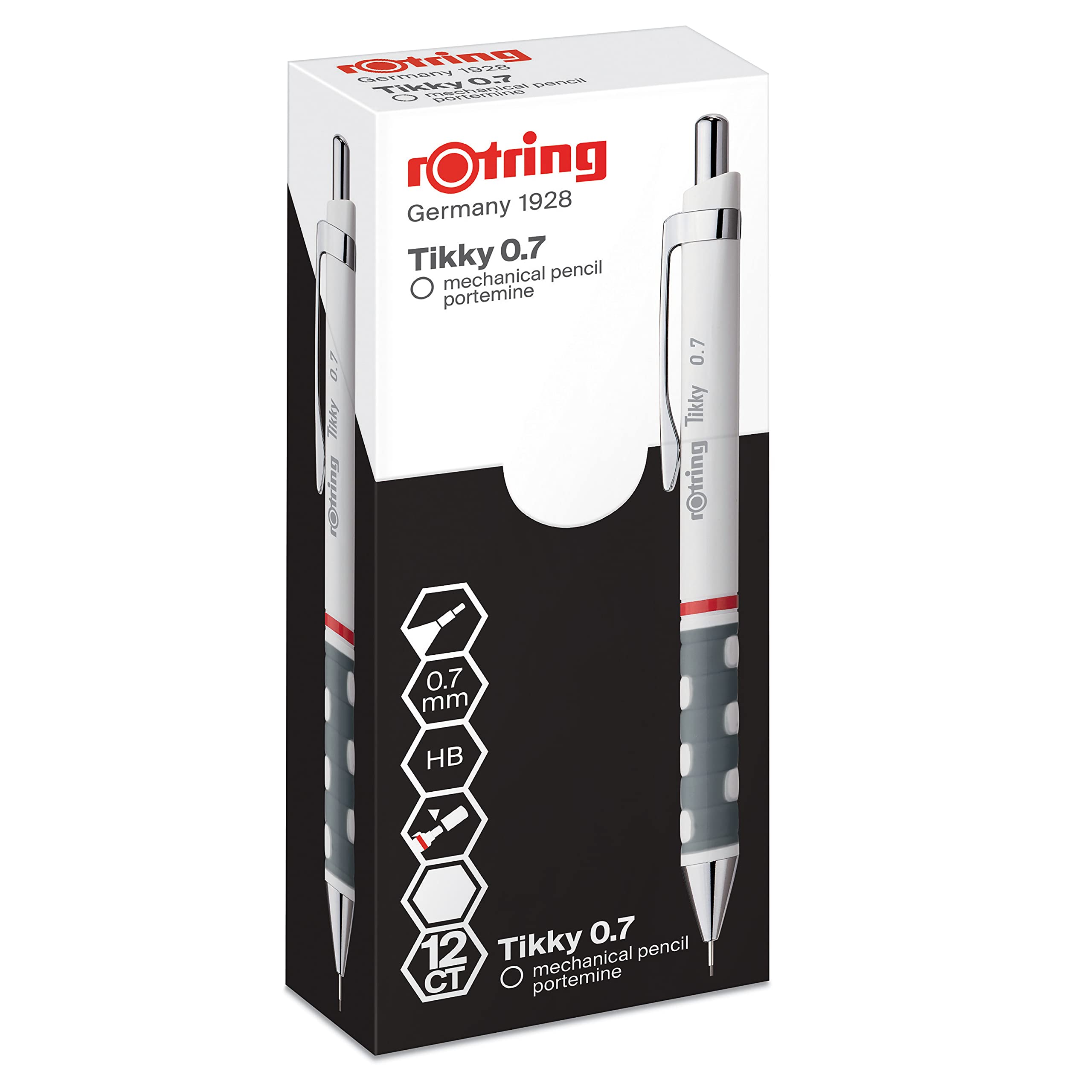 rOtring Tikky Mechanical Pencils | HB 0.7 mm Lead | White Barrel | Box of 12