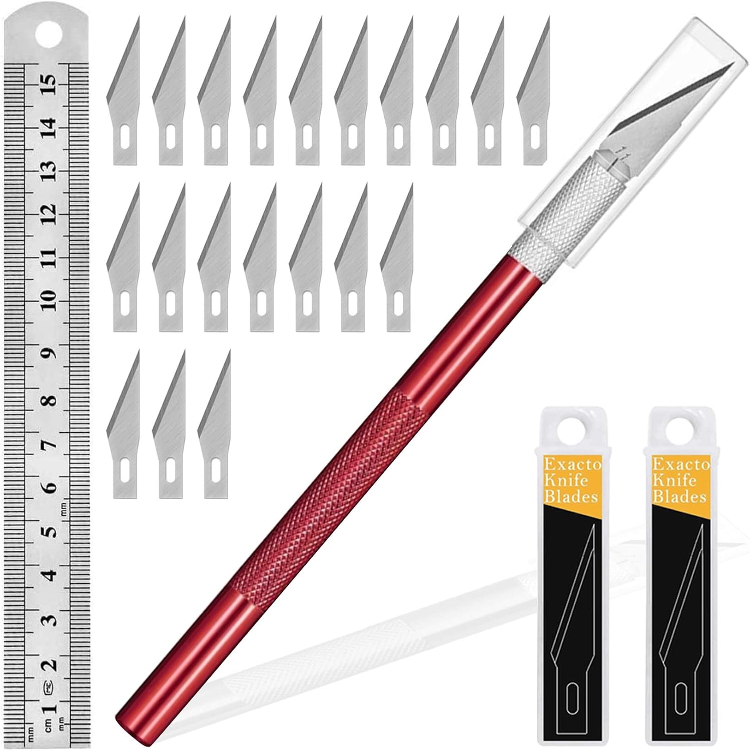 1PCS Exacto Knife Hobby Knife with Safety Cap and Craft Ruler and 20PCS