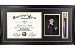 GraduationMall 11x22 Mahogany Diploma Frame with Tassel Holder and Picture for 8.5x11 Certificate 5x7 Photo,Real Glass,Black 