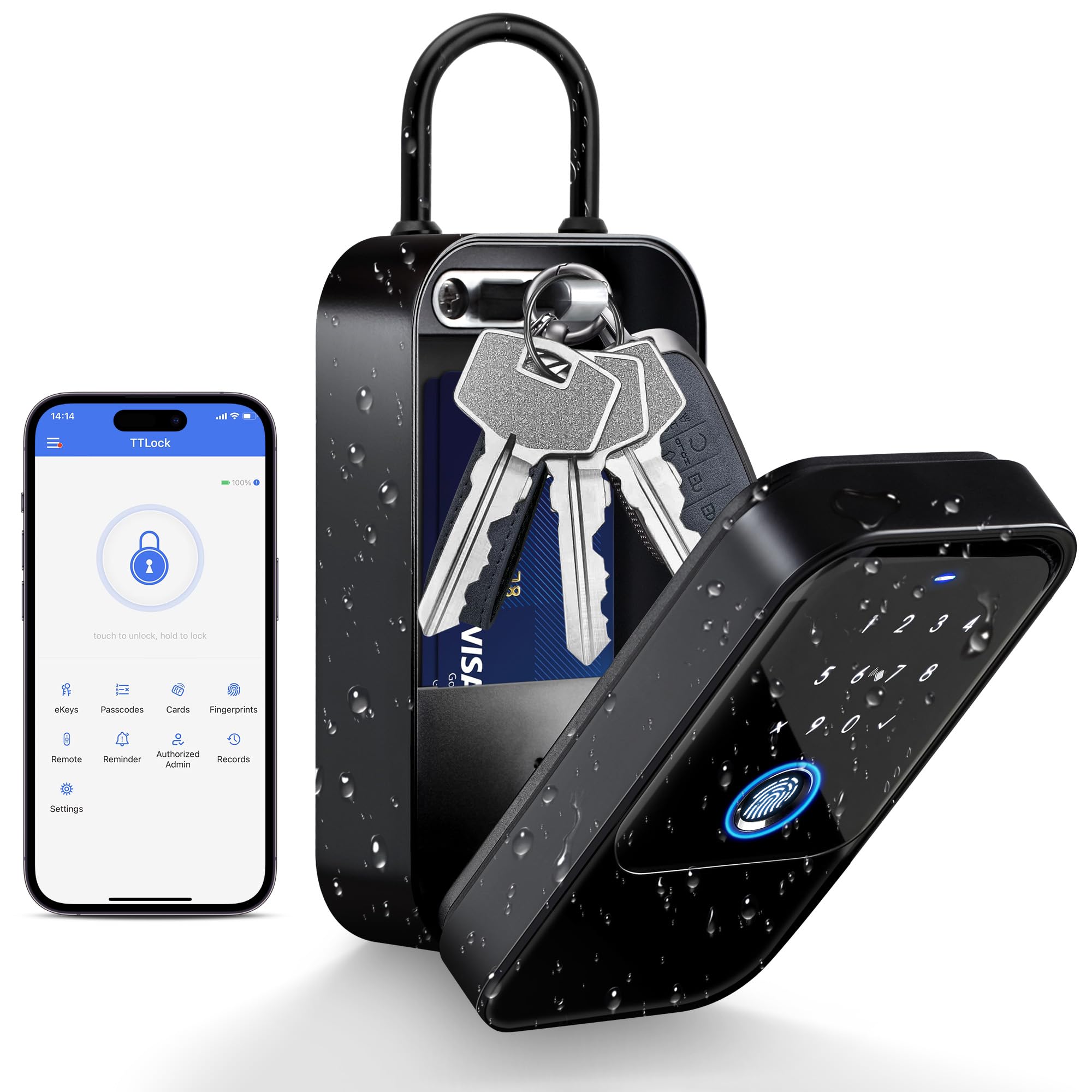 Photo 1 of LOQRON Smart Key Box - Advanced Fingerprint Recognition, App Control, Manual Keys, Access Card - Weatherproof, Wall Mounted & Door Hanging for Home, Airbnb, Realtor and Office