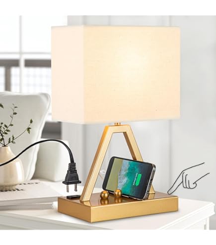 FlexTurtle Bedside Lamp With Charging Station - 74W, 2 Retractable Cords, 4 USB Ports, 3-Way Dimmable Touch, Wood Base & LED Bulb Included
