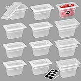 BIEAMA 12 Pack 1/9 Size 4'' Deep Plastic Food Pans with Lids, Translucent, Commercial, BPA-free, Stackable Storage for Restaurants, Buffets