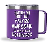 Fanunny You Are Awesome, Best Mom Gift from Son Daughter, Mothers Day Christmas Gifts for Women, 12 OZ Stainless Steel Insulated Coffee Mug with Lid Purple