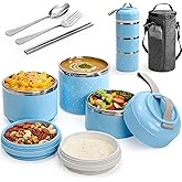 Yopay 3 Tier Insulated Stainless Steel Lunch Box, Portion Control Stackable To go Lunch Container with Thermal Handbag and Cutlery Set for Meal Prep, Salad, Fruits, Picnic, Beach Day, Adults