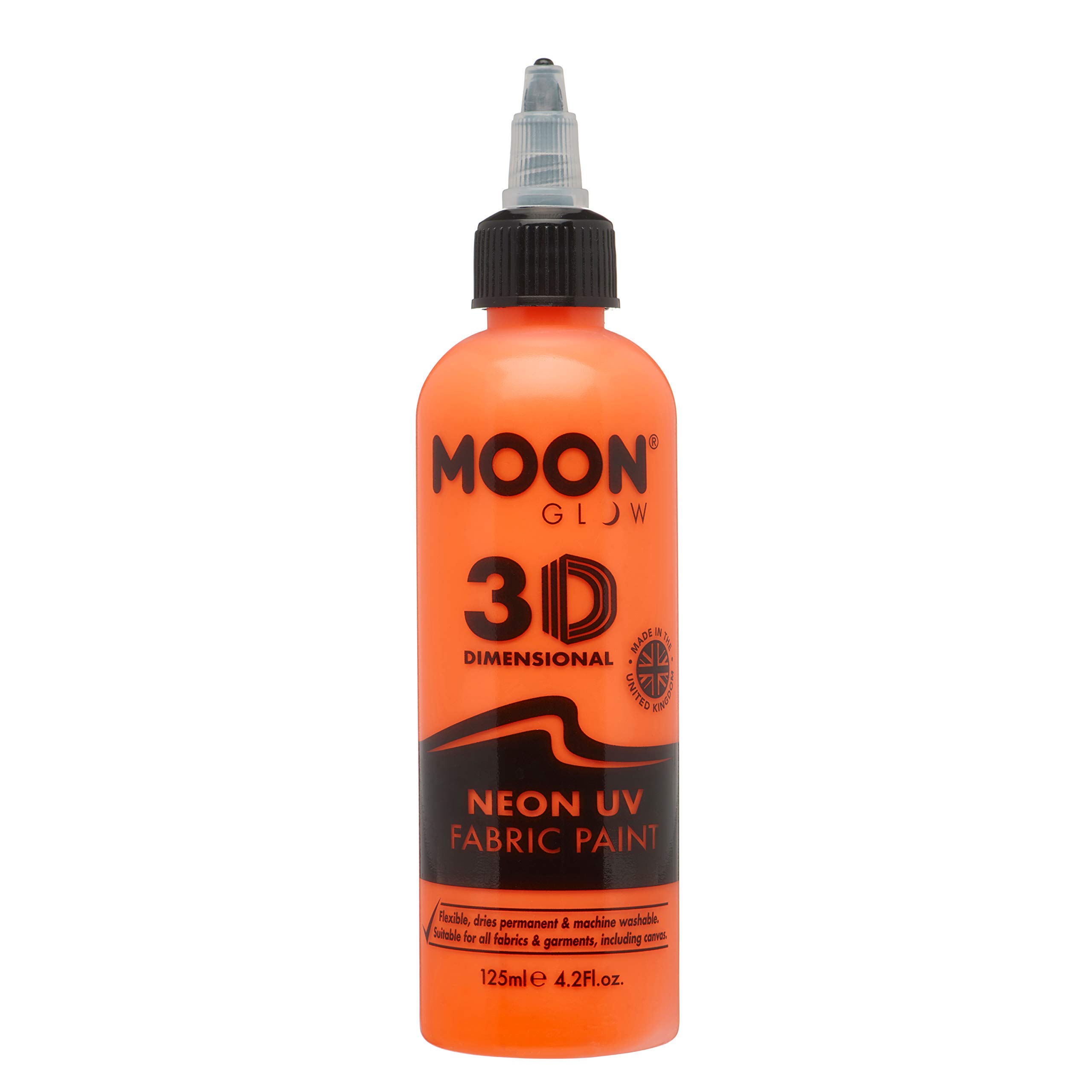 Moon Glow - Neon UV 3D Fabric Paint - 125ml - Intense Orange - Textile paint for clothes, t-shirts, bags, shoes & canvas