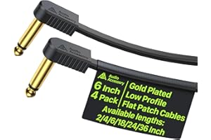 AA AUDIO ACCESSORY Flat Guitar Patch Cables 6 Inch 4 Pack, Gold-Plated Ultra Compact Low Profile Ribbon Guitar Pedal Cables, Kevlar Reinforced 100% OFC Shielded Pedal Board Cable Pedalboard Friendly