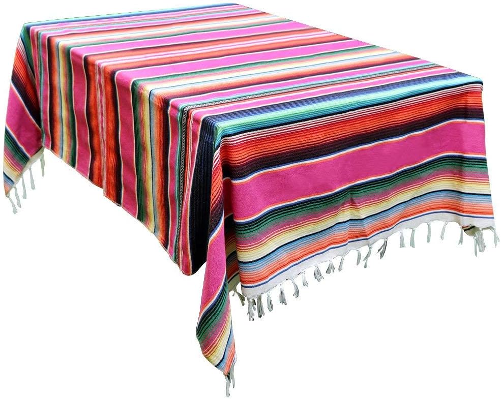 boogift Mexican Blanket Striped Tassel Tablecloth 59 x 84 Inch for