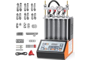 FOXWELL JT410 Fuel Injector Tester & Cleaner Machine, 4-Cylinder Ultrasonic Injector Cleaner with Heating, Featuring Visual Spray Pattern & Flow Rate, Resistance & Leak Test for 12V Injectors