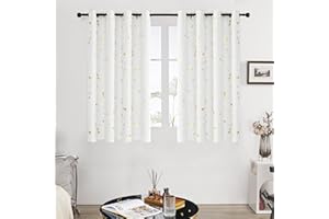 Deconovo Living Room Curtains 63 Inch Length, White Curtains & Drapes Set of 2, Soundproof Drapes Thermal Insulated for Nursery, Cafe Curtains with Gold Foil Printed Dots Pattern, W52 X L63 Inch