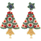 Christmas Earrings for Women Beaded Holiday Snowman Secret Santa Polka Dot Hat Earrings Christmas tree Drop Dangle Earrings Statement Earrings Festive Jewelry Gifts