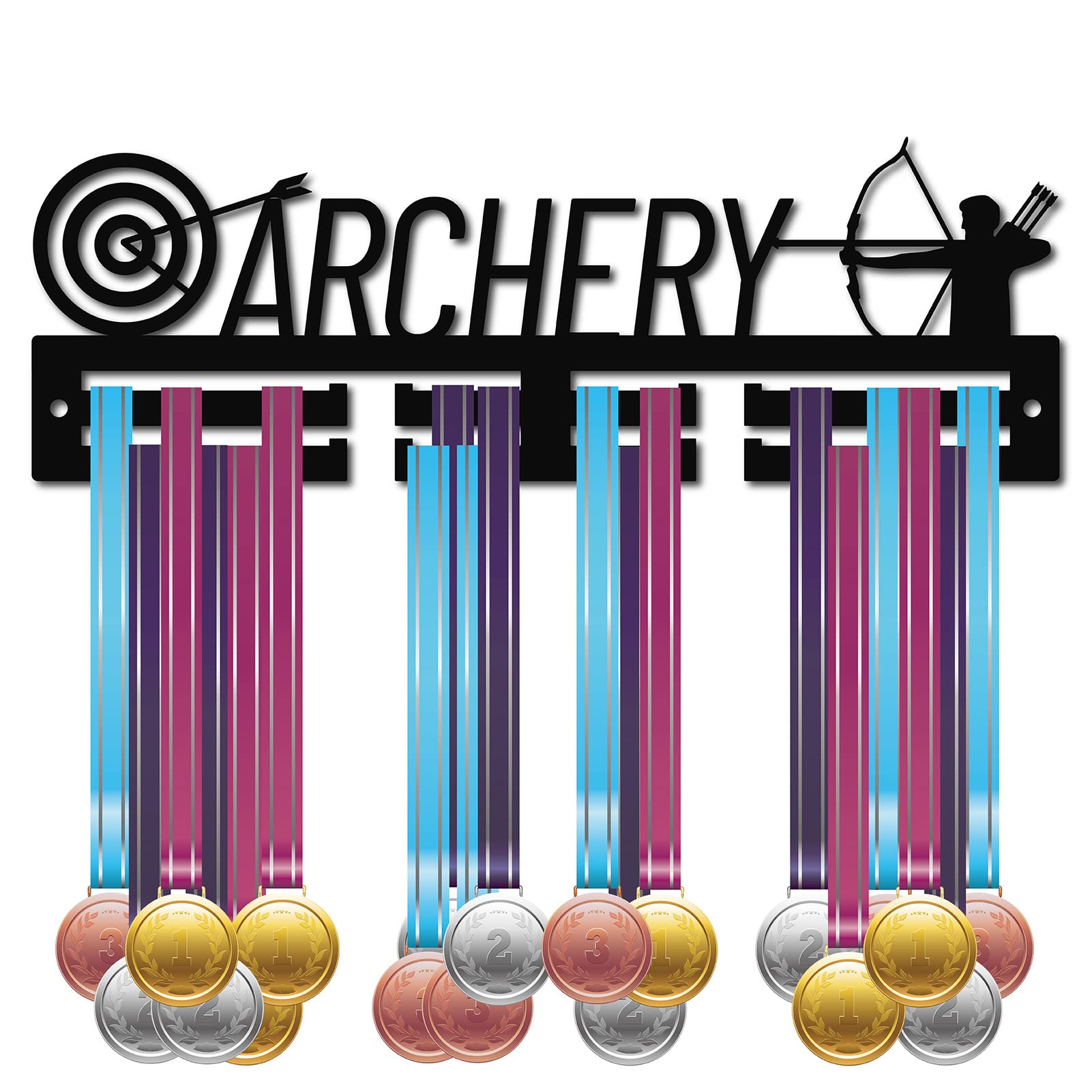 CREATCABIN Acrylic Medal Holder Archery Medal Hanger Display Bow and Arrow Medal Hooks Sports Stand Wall Mount Hanger Hanging for Home Badge 2 Lines Athletes Medalist Running Gymnastics Over 20 Medals