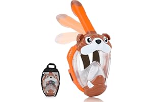 IGYM Full Face Snorkel Mask for Kids 4-16, 180 Degree Panoramic View Snorkeling Set Anti-Fog Anti-Leak, Foldable Dry Top Snorkeling Gear for Kids