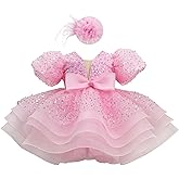 RUYUYIRU Sequins Pageant Princess Dress Toddler Girls Bubble Sleeves Birthday Party Dress Flower Girls Tutu Detachable Tail