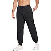 PINSPARK Men's Fleece Lined Joggers with Zipper Pockets Cotton Athletic Sweat Pants for Mens Casual Heavyweight Lounge Pants