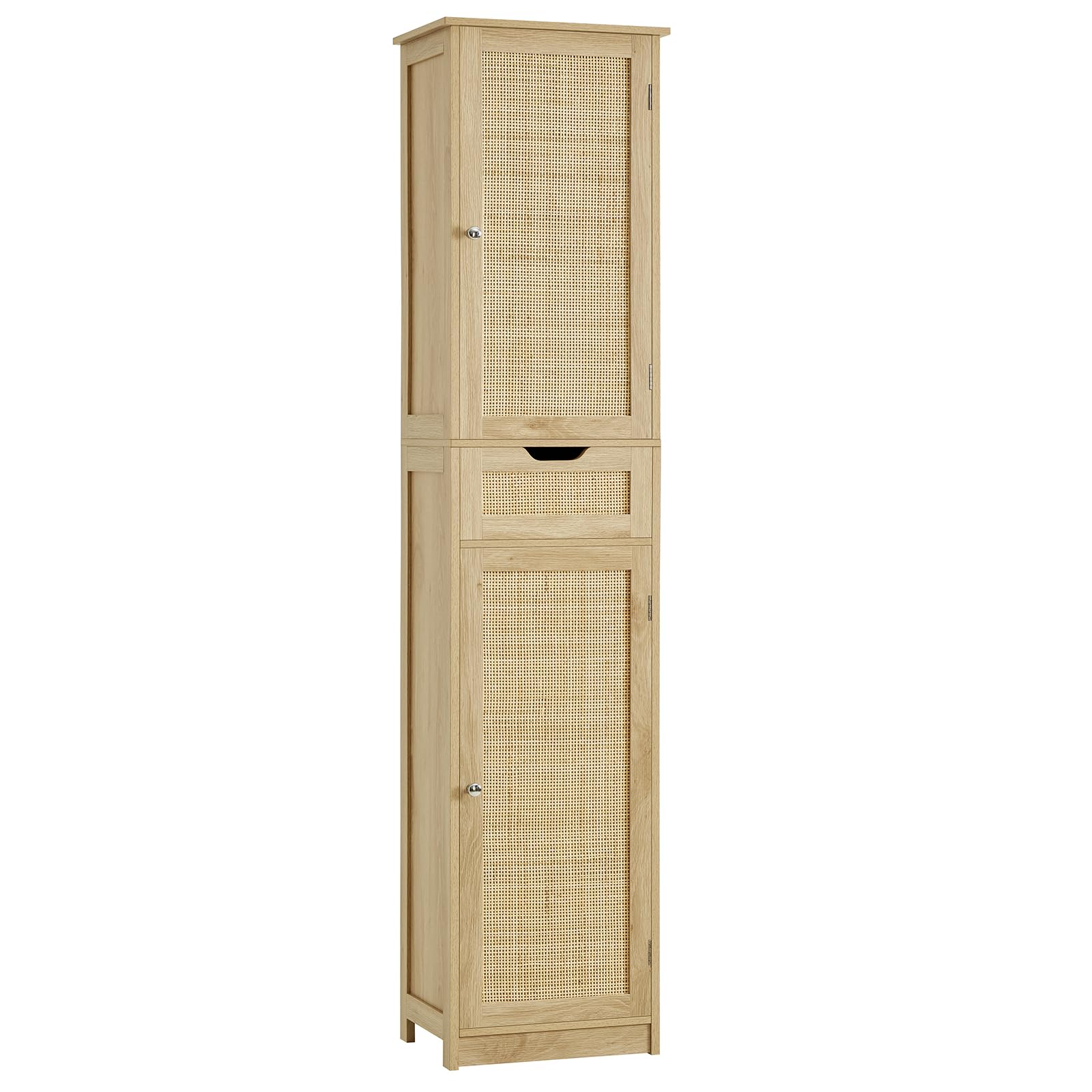Photo 1 of Iwell Tall Narrow Storage Cabinet with Doors, Rattan Cabinet with Adjustable Shelves, Freestanding Linen Storage for Living Room, Entryway, Kitchen, Bathroom, Natural