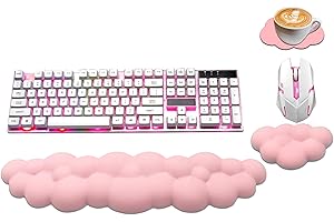 NEENALO Ergonomic Keyboard Wrist Rest, PU Leather Memory Foam Cloud Wrist Rest for Computer Keyboard, Mouse Wrist Rest and Keyboard Pad for Gaming, Office, Computer, Laptop, Typing Pain Relief, Pastel Pink