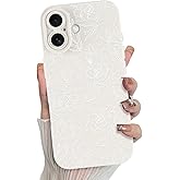 MZELQ for iPhone 17 Case 2025, Silicone Floral Flower Rose Cute Pattern, Camera Protection Soft Slim Phone Cover for Girls Women -White