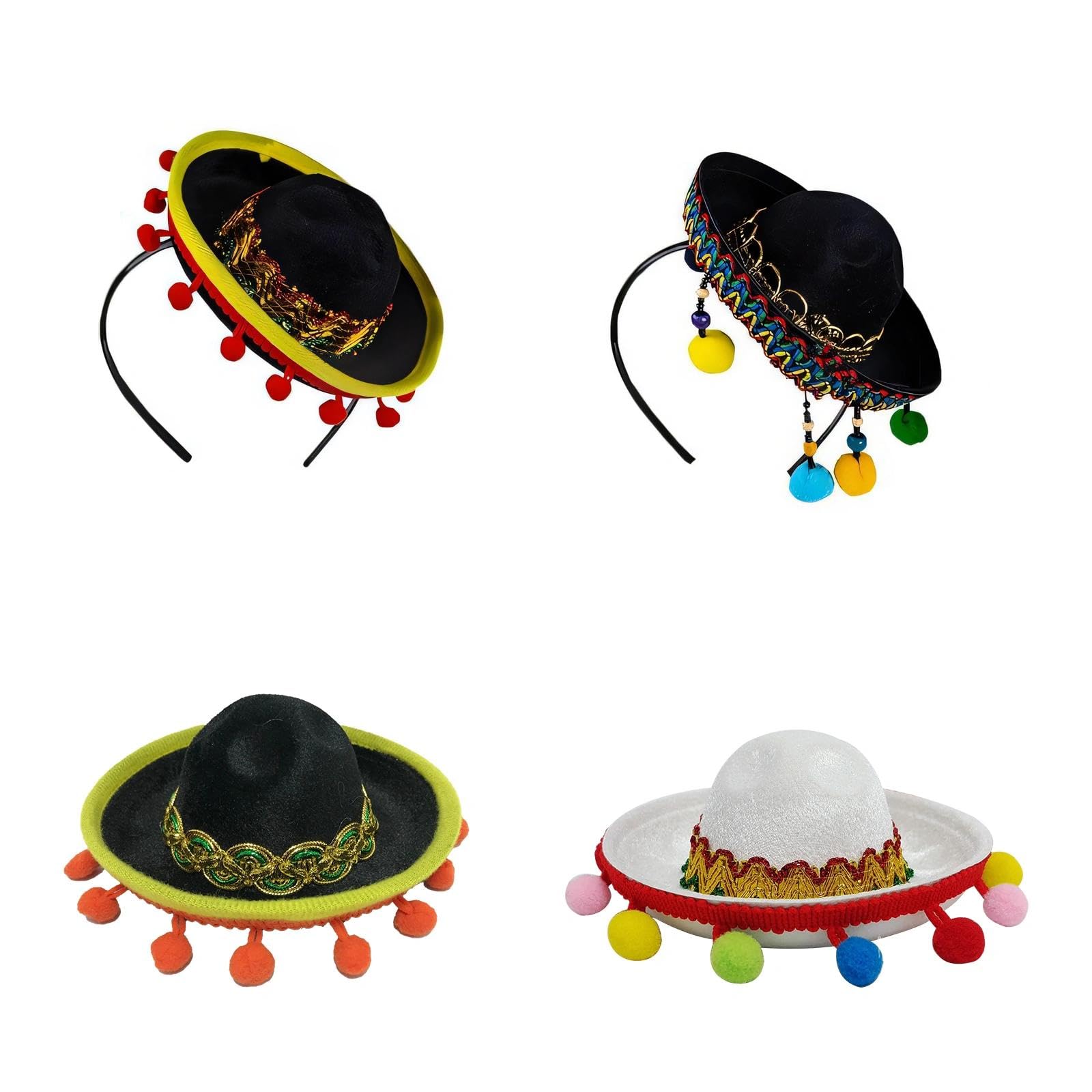 Linjoy 4Pcs Mini Mexican Sombrero Hats, Colorful Mexican Straw Fiesta Hats, Cinco De Mayo Party Decorations & Fancy Dress Accessories
