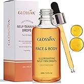 Glossiva Self Tanning Drops - Sunless Tan for a Sun-Kissed Bronze - Beauty Skin Self Tanner - Gradual Glow for Face and Body - Long-Lasting for a Week, 1.01 Fl Oz