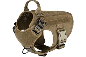 ICEFANG Tactical Dog Harness,Medium Size, 2X Metal Buckle,Working Dog MOLLE Vest with Handle,No Pulling Front Leash Clip,Hook and Loop Panel
