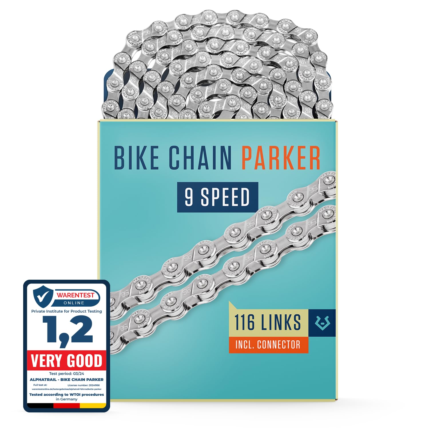 Alphatrail Bike Chain Parker 9-Speed 116 Links I Compatible with Shimano, SRAM, KMC, Connex I Incl. Chain Lock