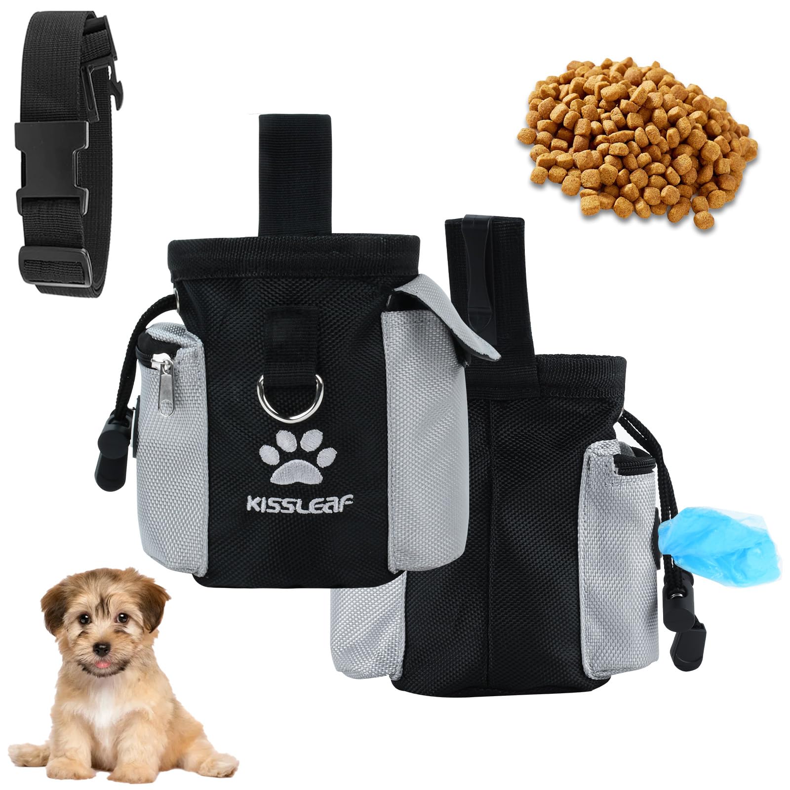 kissleaf Dog Treat Pouch with Poop Bag Holder Large Capacity Dog Walking Bag Treat Pouch for Dog Training Waterproof Nylon Dog Treat Bag for Puppy/Pet