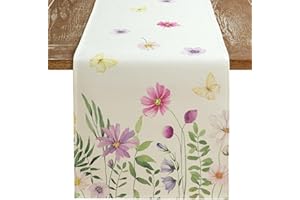 ARKENY Spring Table Runner 13x72 Inches, Flower Butterfly Seasonal Farmhouse Burlap Indoor Kitchen Dining Table Decorations for Home Party AT273-72
