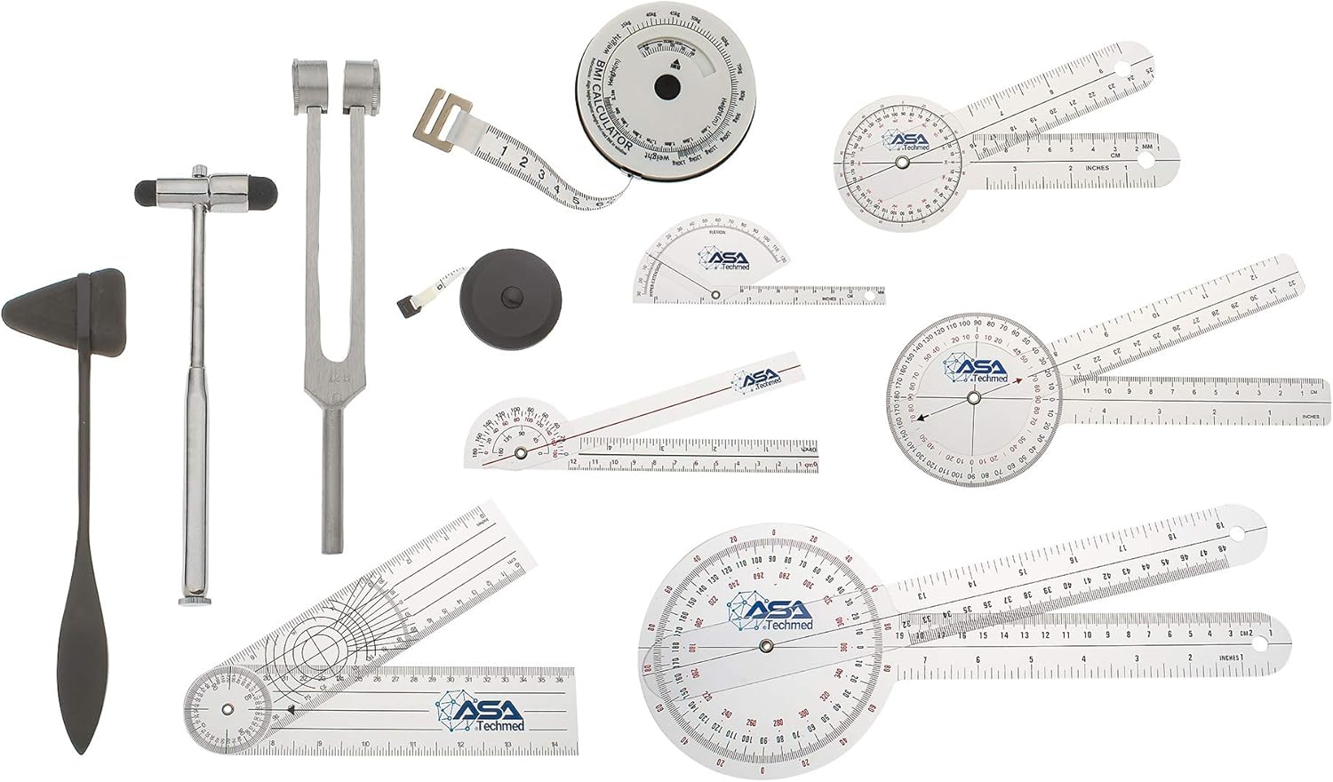 Goniometer Physical Therapy Complete Set W/Bonus Reflex Hammer Including 12,8,6 Inches Goni's Plus Two Bonus Measuring Tapes. Occupational Therapy Too: Health & Personal Care