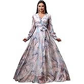 Womens Summer Dresses,Floral Patterns Vintage Elegant Cocktail Long Sleeve Boho Casual Maxi Wedding Guest Dresses for Women