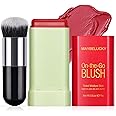HOSAILY Cream Blush Stick for Cheeks, Eyes & Lips, Multi-Use Tinted Moisturizer, Natural Glow Blendable Blusher with Brush - Hot Red