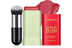 HOSAILY Cream Blush Stick for Cheeks, Multi-Use Makeup Blush Stick for Eyes Lips Face, Travel-Friendly Tinted Solid Moisturizer Matte Blush, Natural Glow Blendable Smooth Blusher with Brush-Hot Red