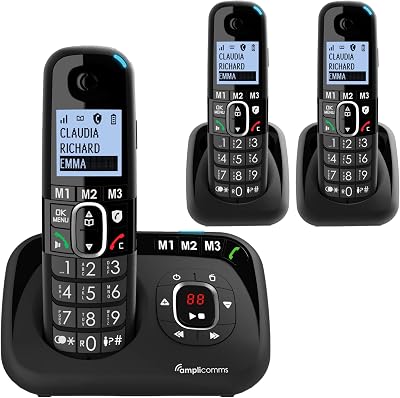 Amplicomms BigTel 1583 Cordless Phone with 2 Extra Handsets Big Buttons
