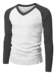 Doublju Mens Raglan V-Neck T-shirts WHITECHARCOAL