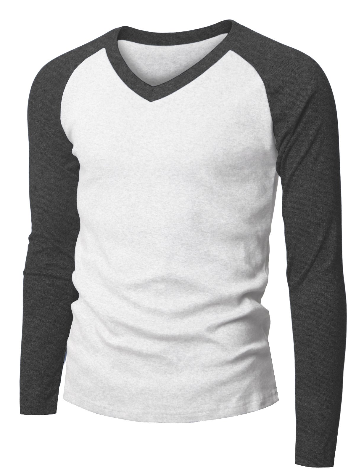 Doublju Mens Raglan V-Neck T-shirts WHITECHARCOAL