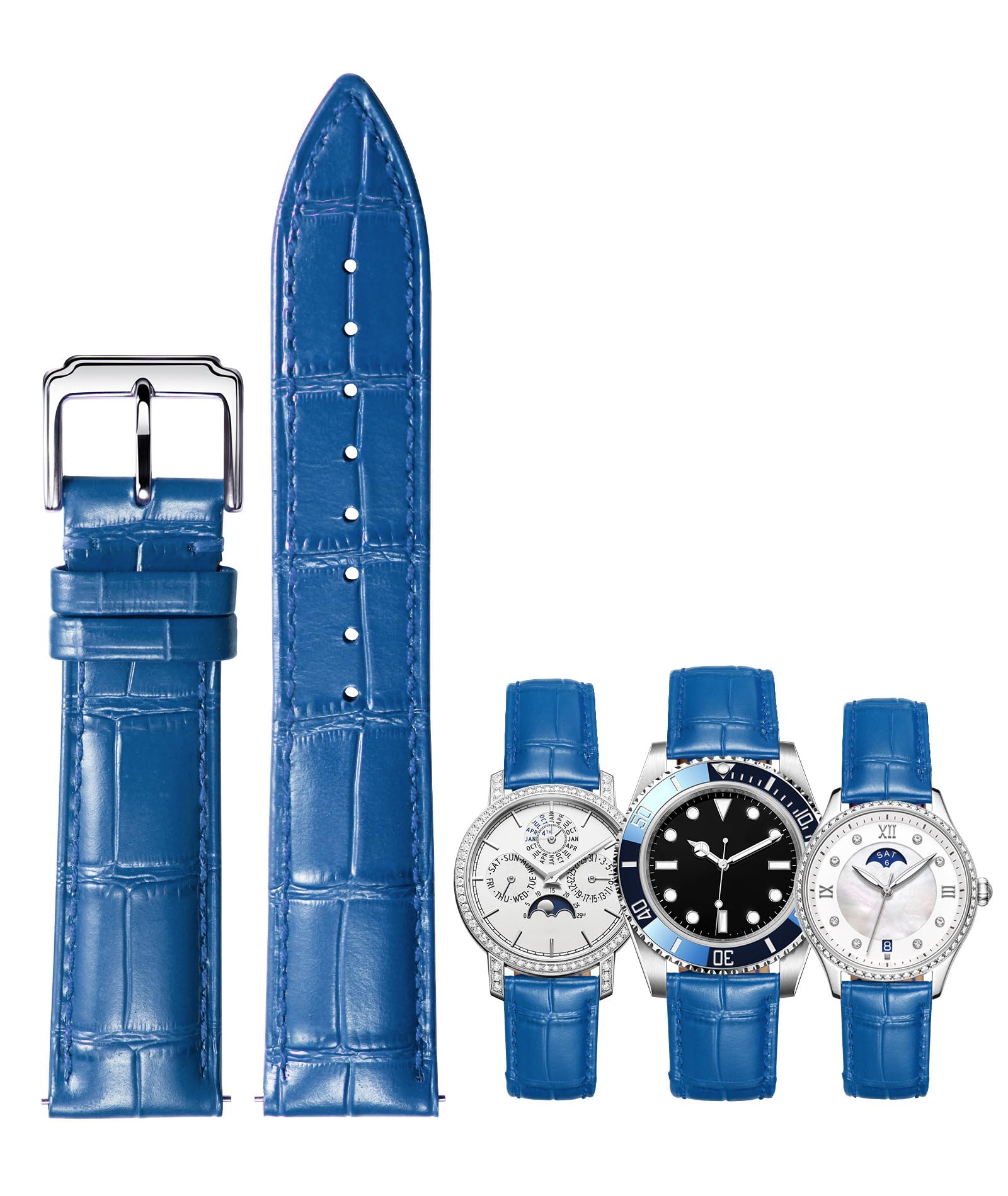 BINLUN Leather Watch Strap Quick Release Replacement Crocodile Leather Watch Bands for Men Women (Blue, 18mm)