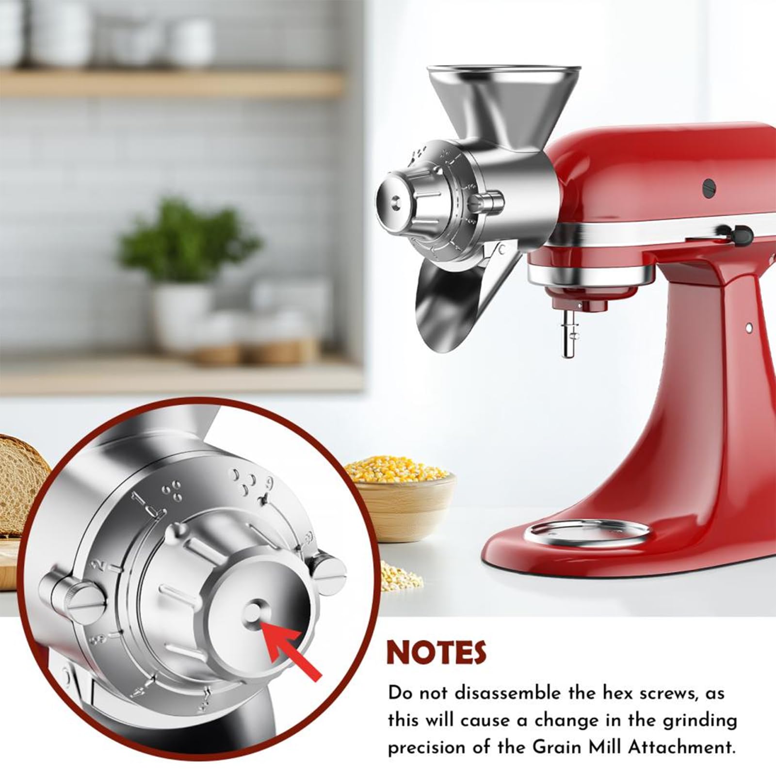 Grain Mill Attachment for Kitchenaid Stand Mixer, Flour Mill for Kitchenaid, Fit for Non-Oily Dry Grain Corn, Coffee Bean, Buckwheat, Oats, Millet, Wheat, Flour Mill Attachment by Cofun