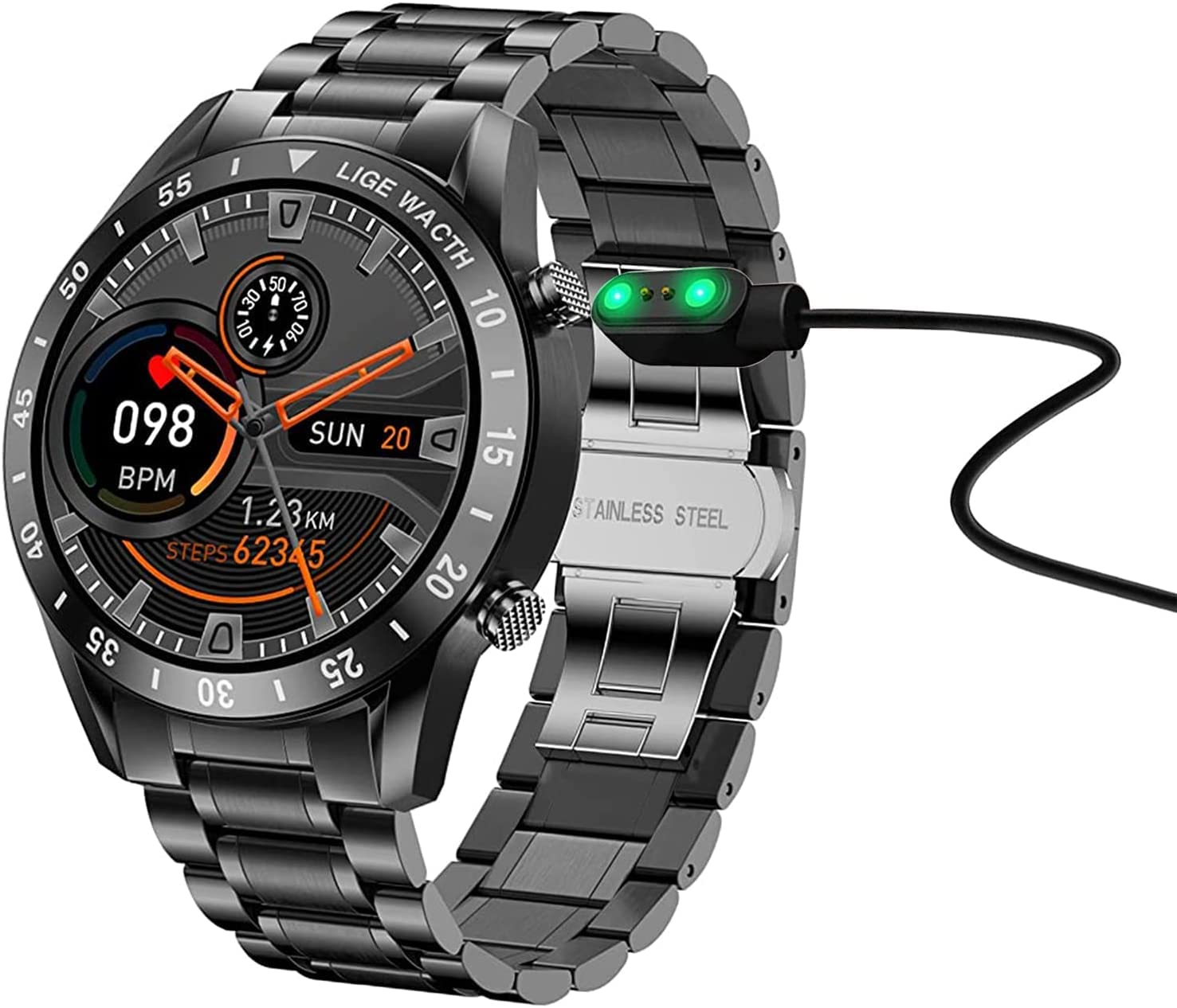 onetuo Compatible with LIGE smartwatch Charger, Magnetic USB Charging Cable Replacement Charger Cable Compatible LIGE Men Smart Watch-BW00220A,BW0264F,BW0264E-LD (Black)