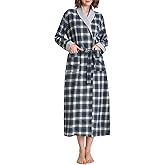 Latuza Women's Plaid Flannel Robe Long Cotton Bathrobe with Pockets