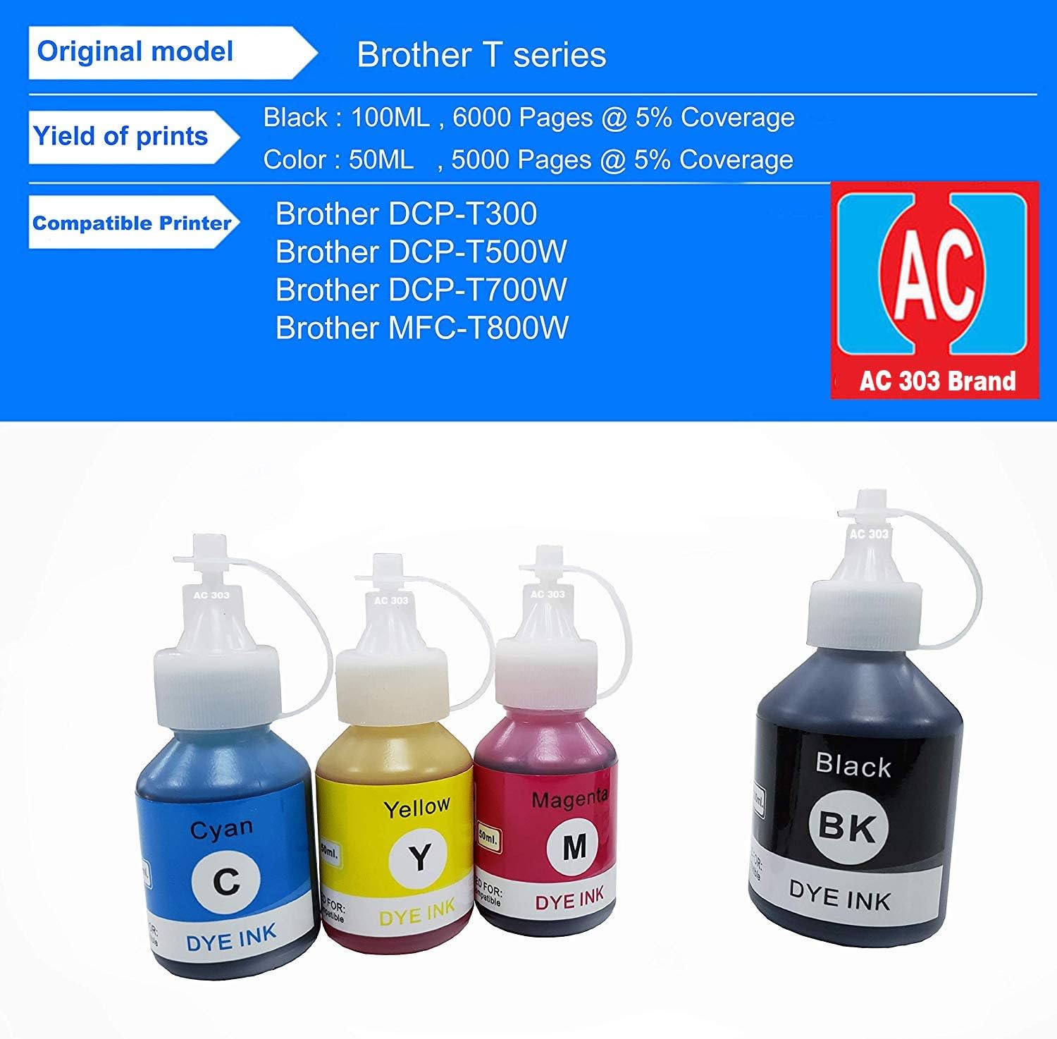 AC Cartridge Brother Ink All Colour Compatibel For Dcp T300, Dcp T500, Dcp T700, Dcp T800.