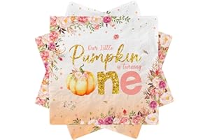 PYMUROD Little Pumpkin First Birthday Decorations-40pcs Little Pumpkin is Turning One Napkins, Disposable Fall Pumpkin 1st Birthday Paper Napkins for Girls Autumn Thanksgiving Pumpkin Party Supplies