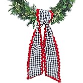 Ftuuo Wreath Sash for Front Door Blue White Buffalo Plaid Wreath Satin Sash Red Wave Garland Ribbon Accessories for Wreaths Yard Doorway Indoor Outdoor Bow Bridal Shower Home Decor,5.11 x 55.1